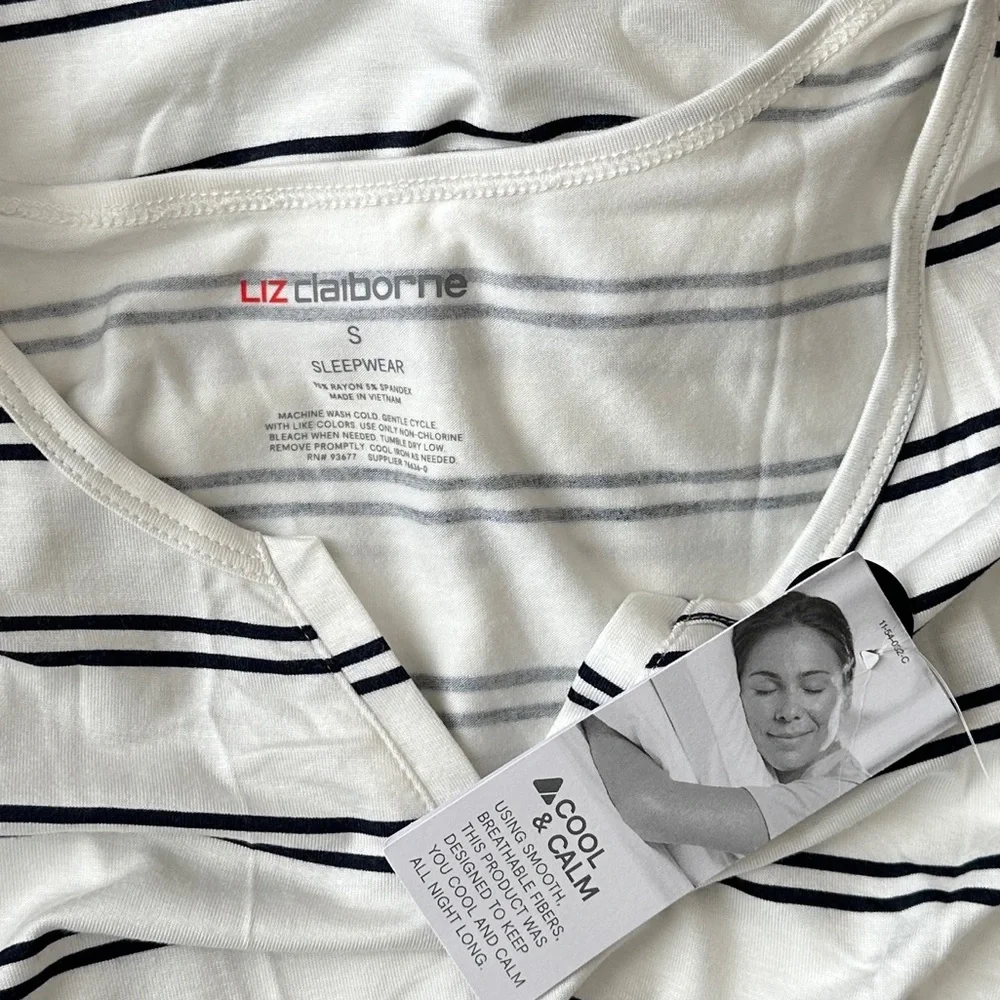 Liz Claiborne Black White Striped Cool & Calm Technology Pajama Set Size S